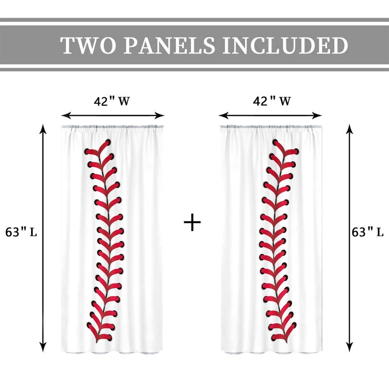 Cinbloo Boys Baseball Curtains Rod Pocket 42W x 63L Inch Sports Red Baseball Wall Decor for Kids Men Baseball Texture Teen Nursery Cool Art Printed Bedroom Living Room Window Drapes Fabric 2 Panels - Image 4